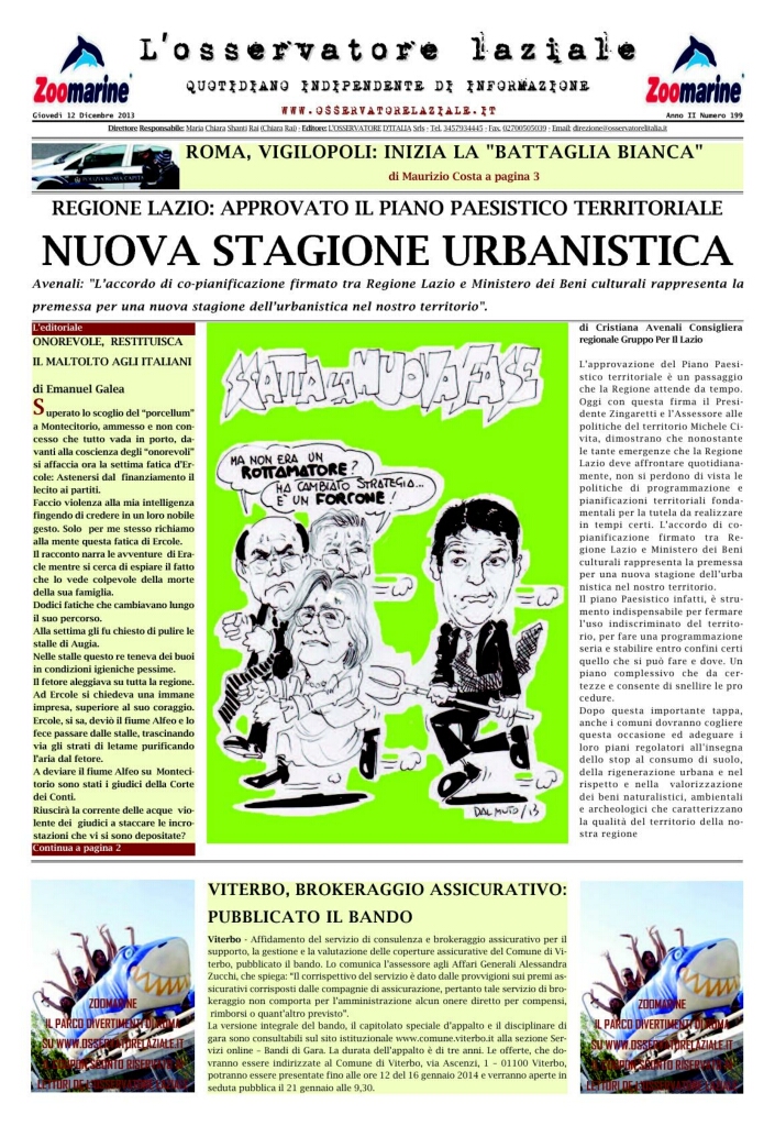 L'osservatore d'Italia edizione del 12 Dicembre 2013